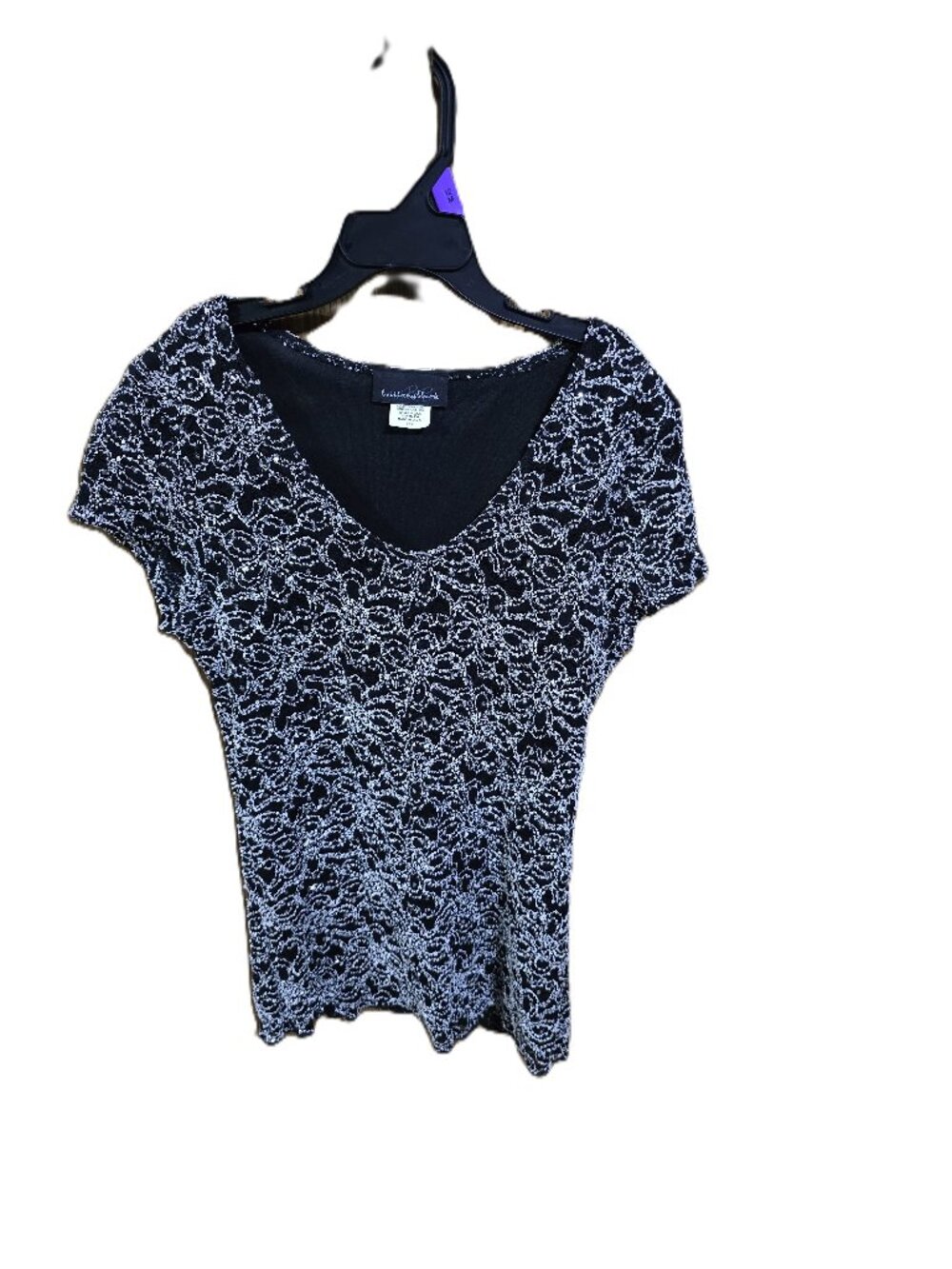 Brittany Black Pullover Top White Embroidery & Rhinestones Y2K